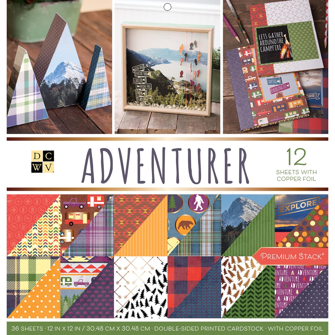 DCWV® 12" x 12" Adventurer Double‑Sided Cardstock Stack with Foil, 36 Sheets